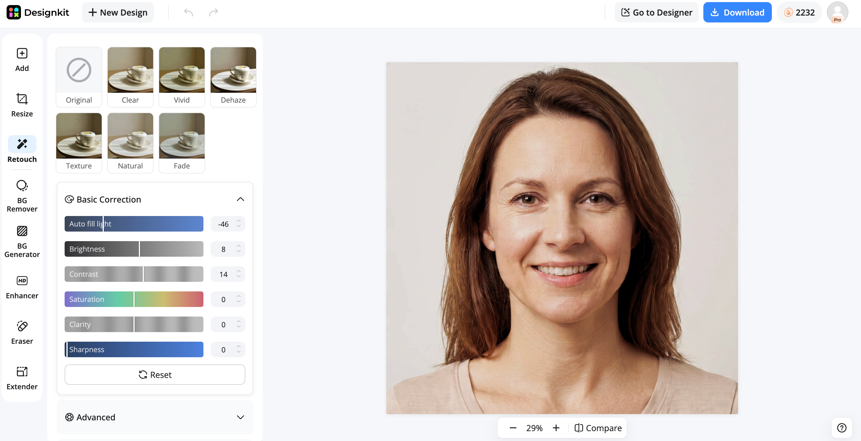 How to fix an overexposed photo online with Designkit Export the improved photo