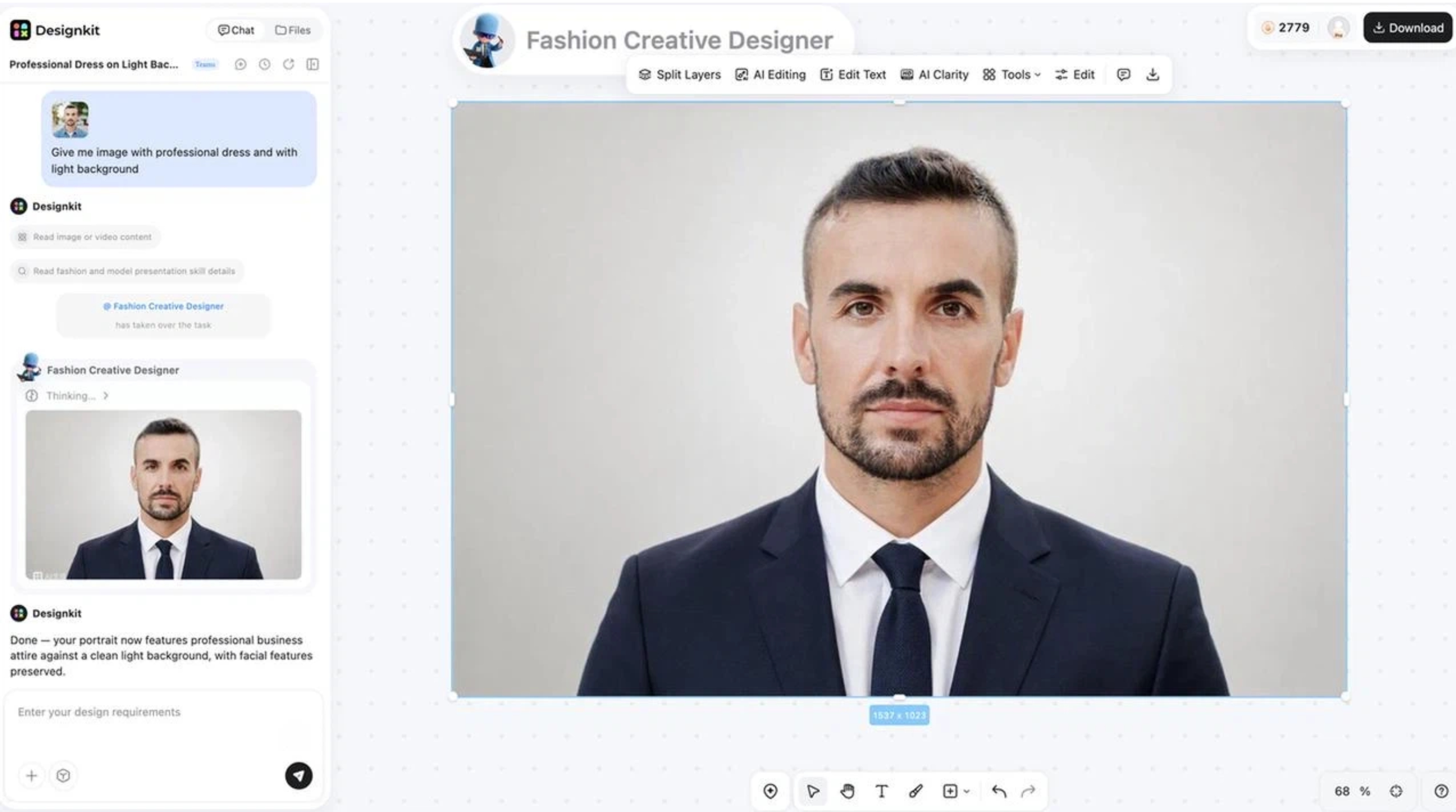 How to create a professional AI headshot with Designkit Refine and download the final image