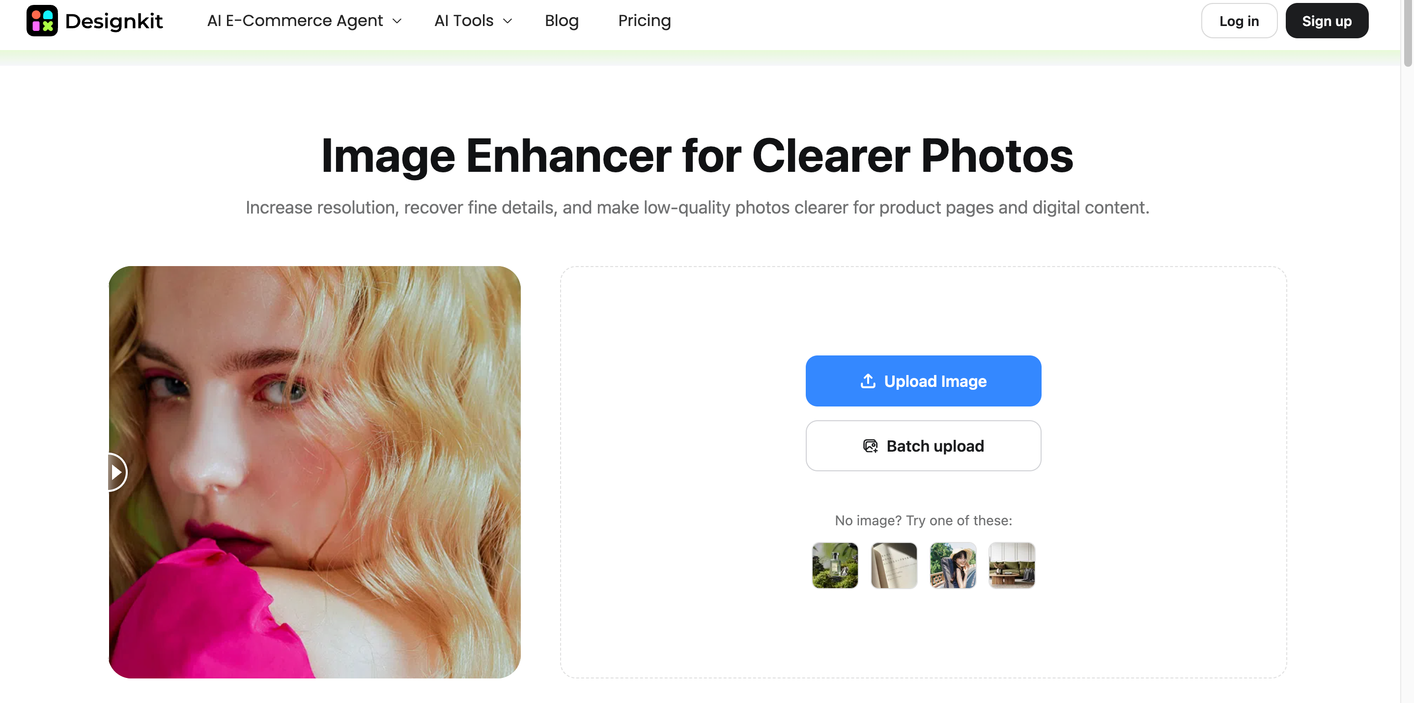 Fix overexposed photos online with Designkit Designkit landing page