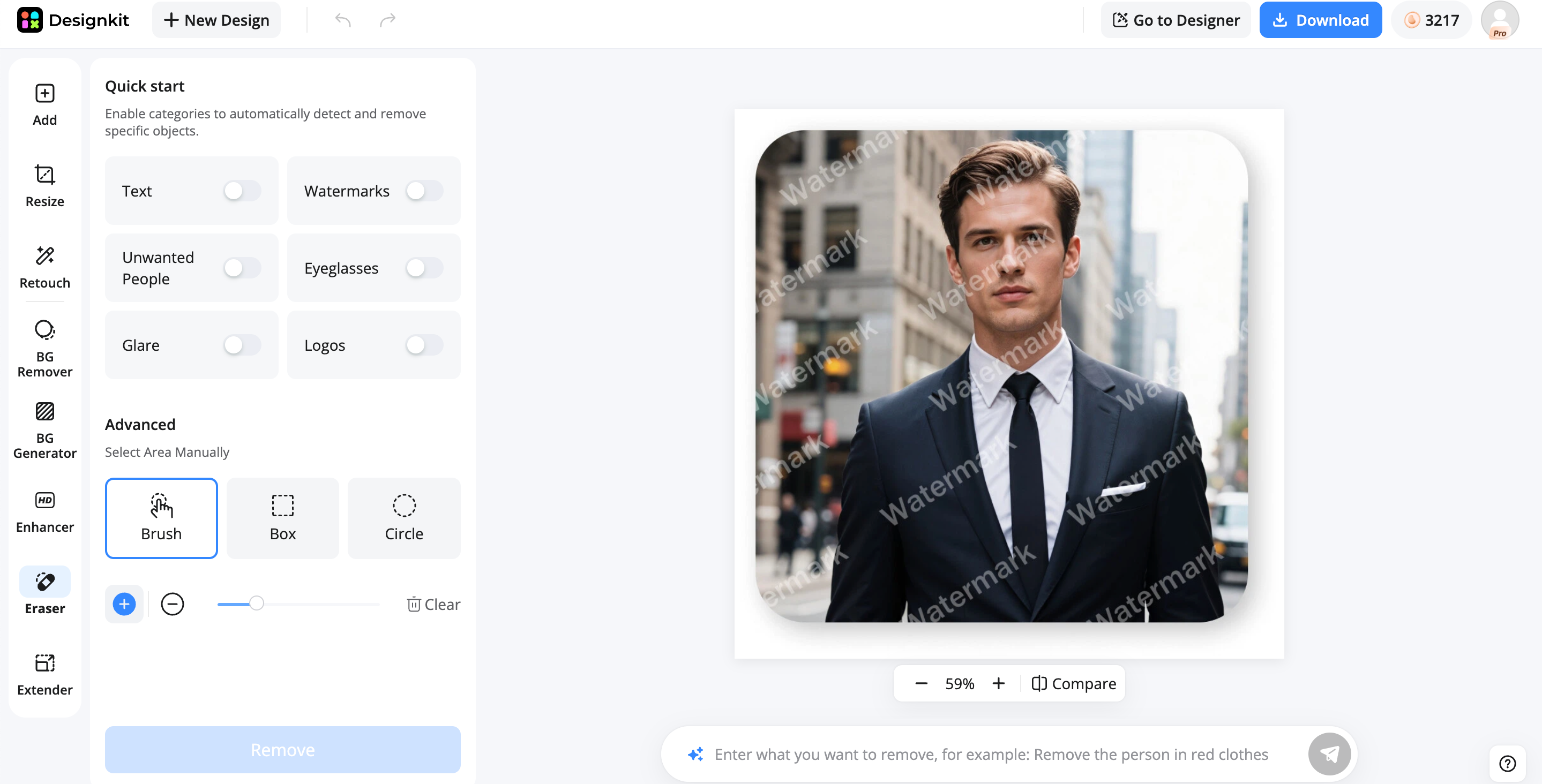Remove a Watermark From an Image With Designkit Detect or Select the Watermark