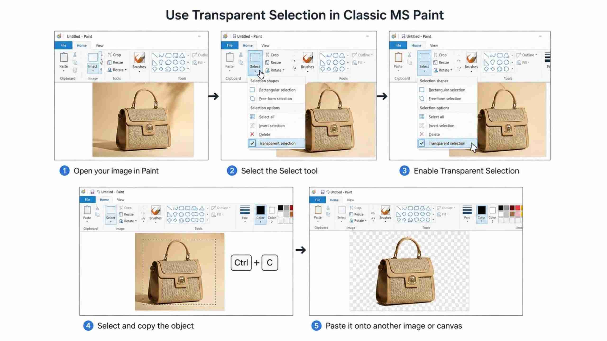 Use Transparent Selection in Classic MS Paint