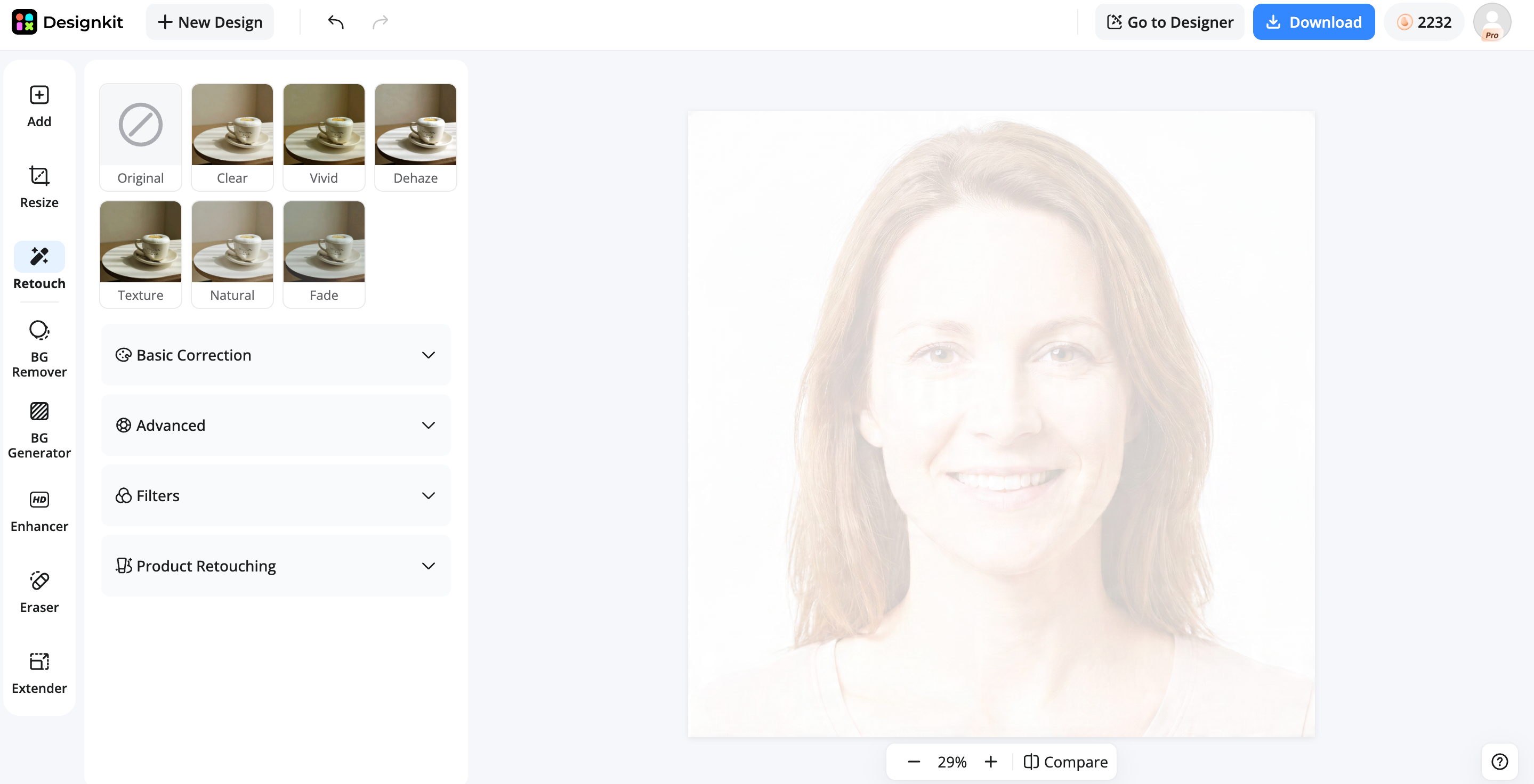 How to fix an overexposed photo online with Designkit Enhance and adjust the image