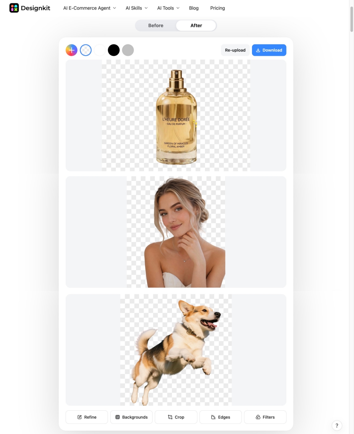 designkit remove bg for product portrait and pet images