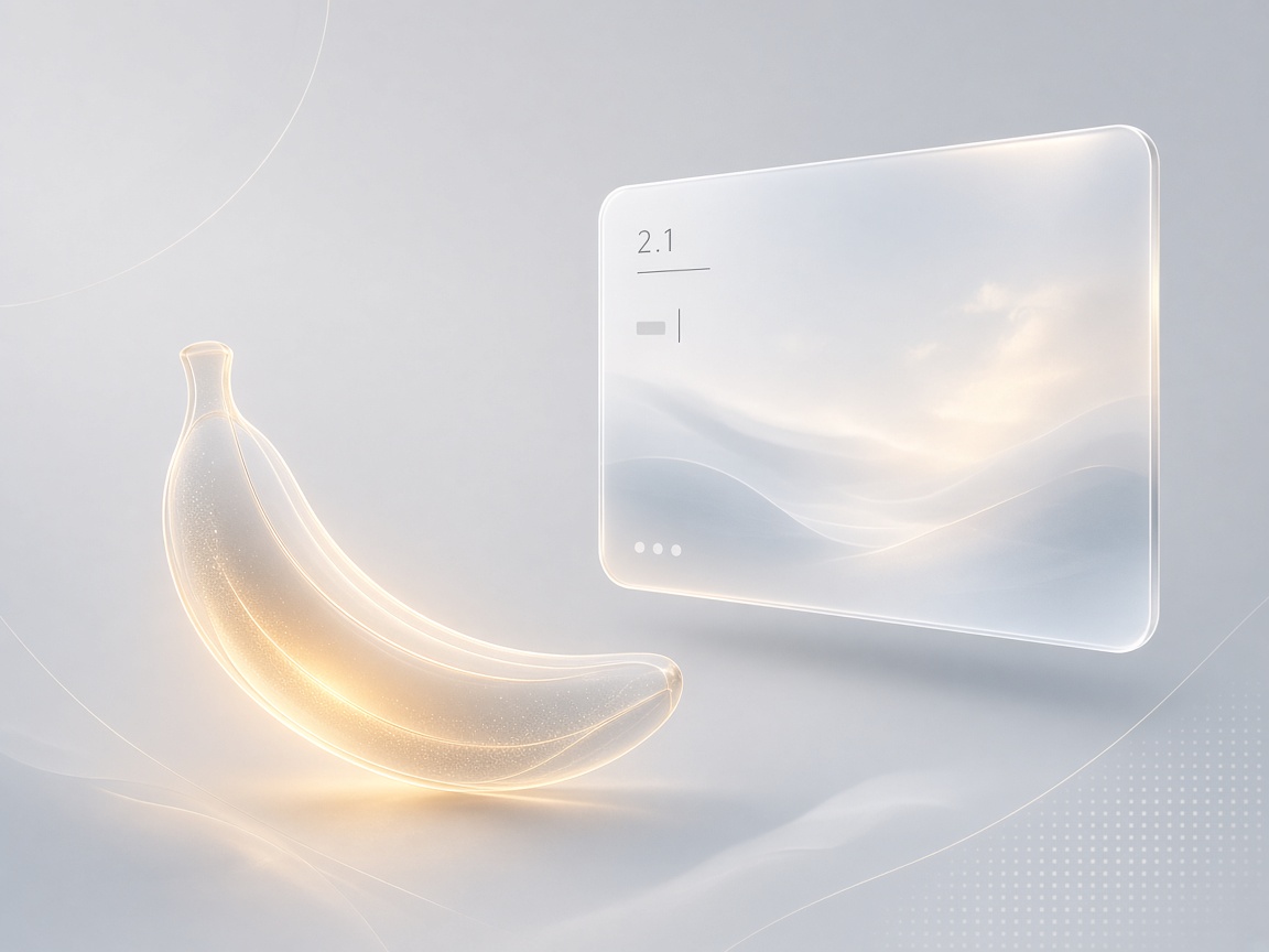 Abstract illustration of Google Nano Banana 2.1 AI image generation concept with a soft gold banana light motif and image canvas