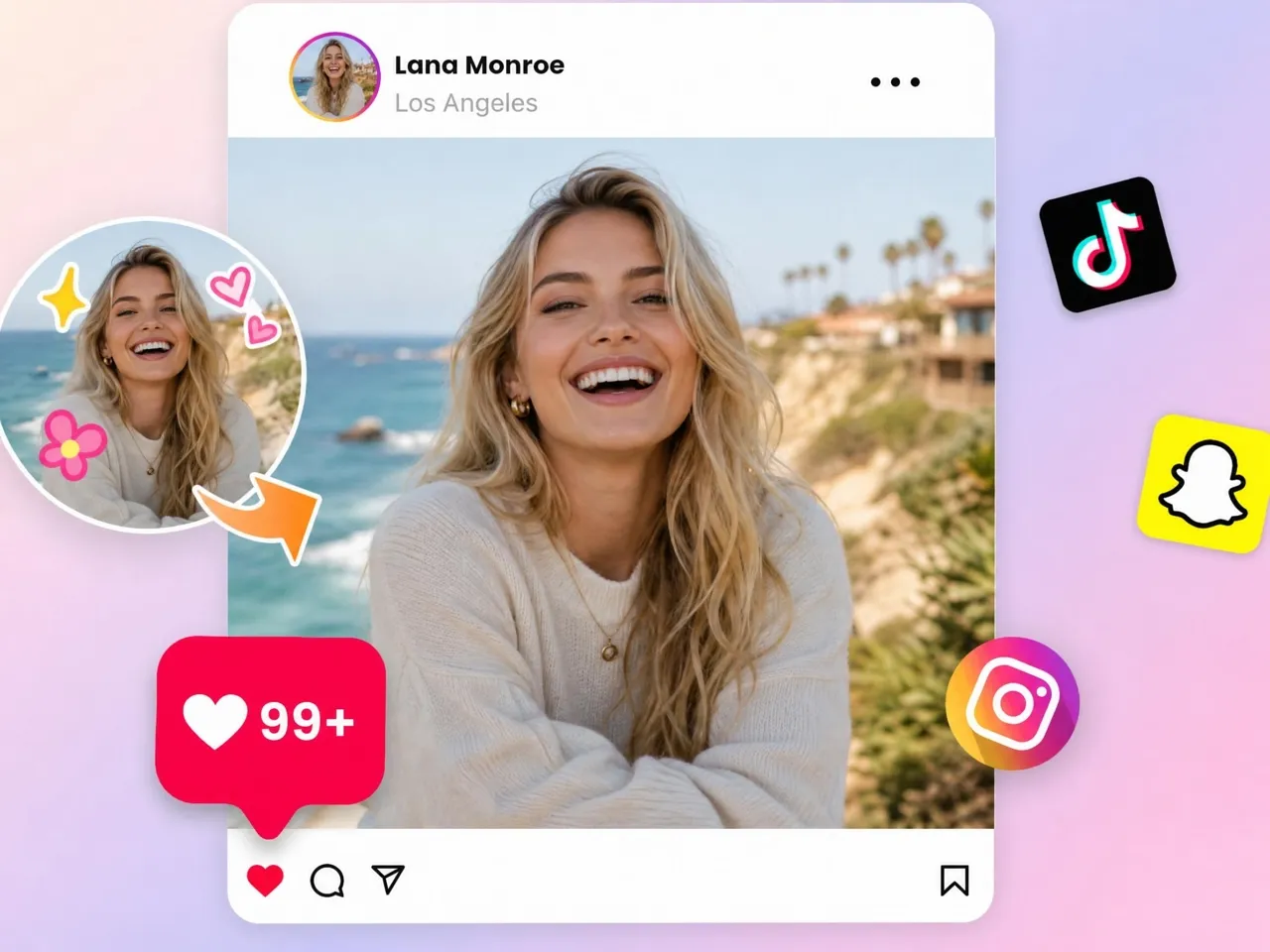 Remove stickers before reposting saved social images.