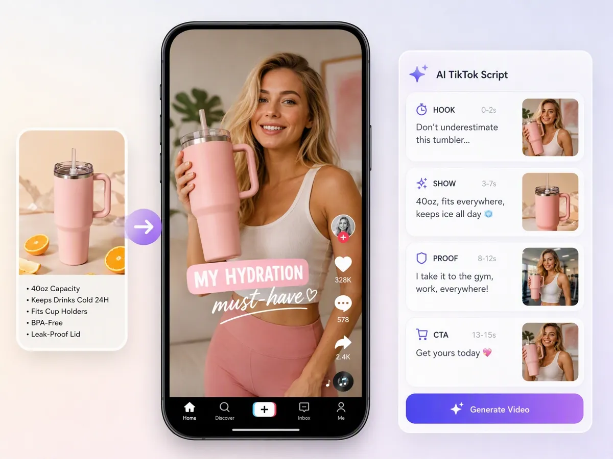 Transforme detalhes de produtos em roteiros para TikTok focados em conversão