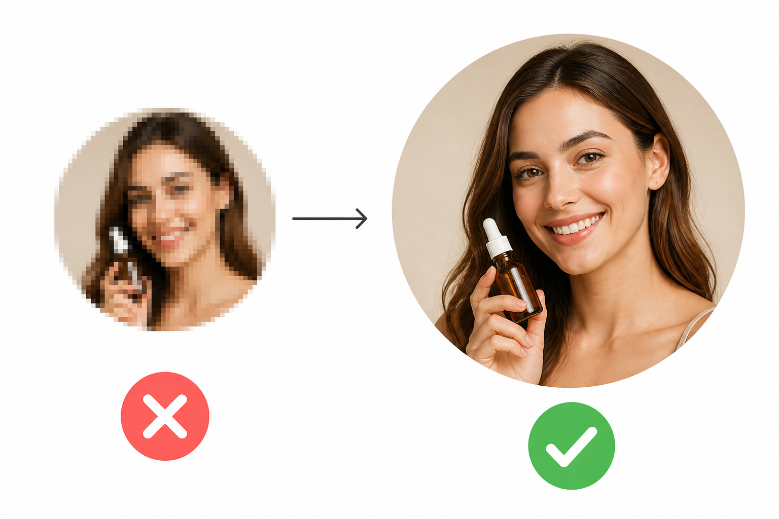 Comparison of a blurry upscaled circular crop versus a sharp circular crop from a high-resolution image. Comparison of a blurry upscaled circular crop versus a sharp circular crop from a high-resolution image.