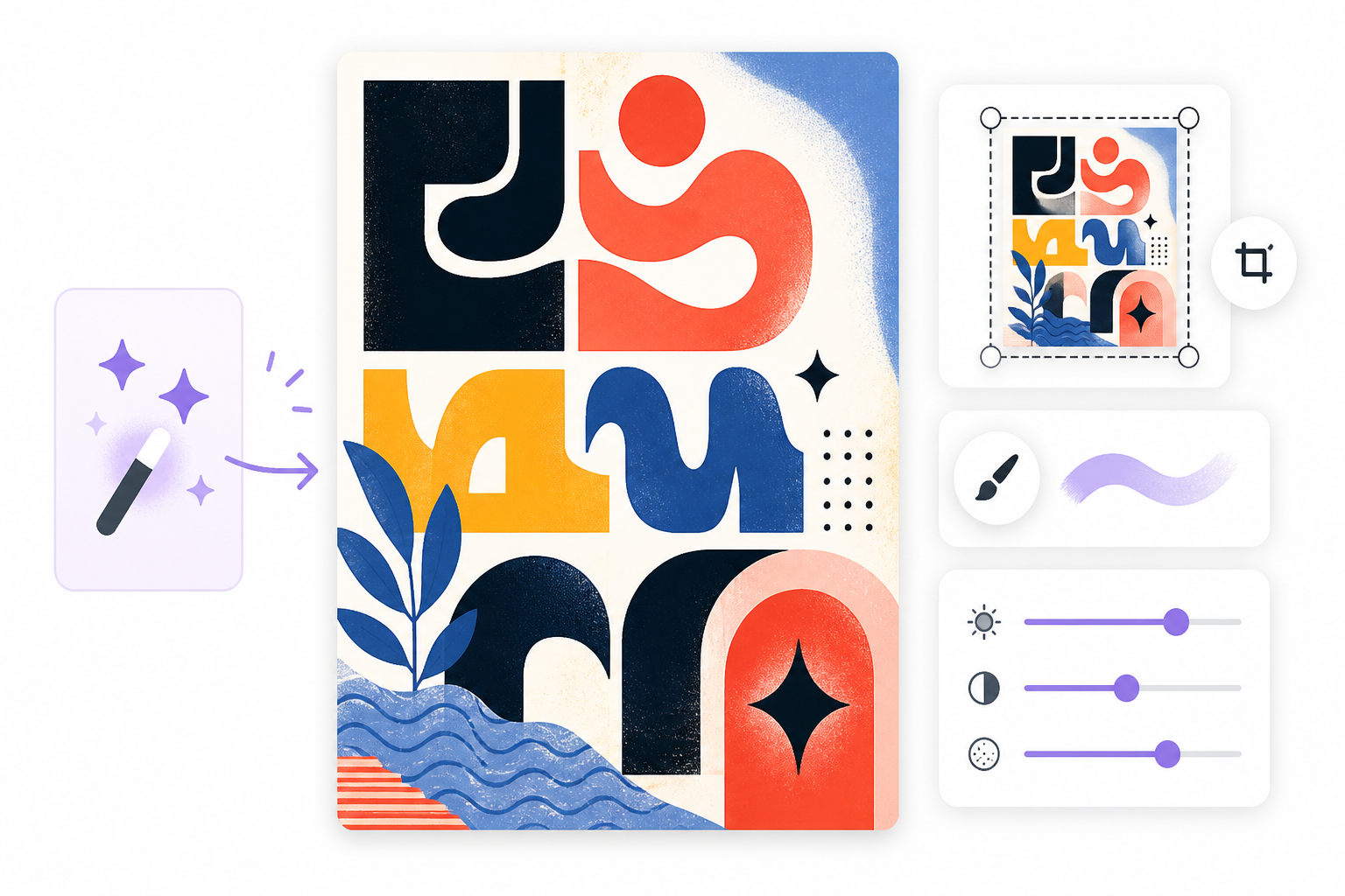 Ideogram-style AI image features: poster typography layout, creative style guidance, and canvas editing tools. Ideogram-style AI image features: poster typography layout, creative style guidance, and canvas editing tools.