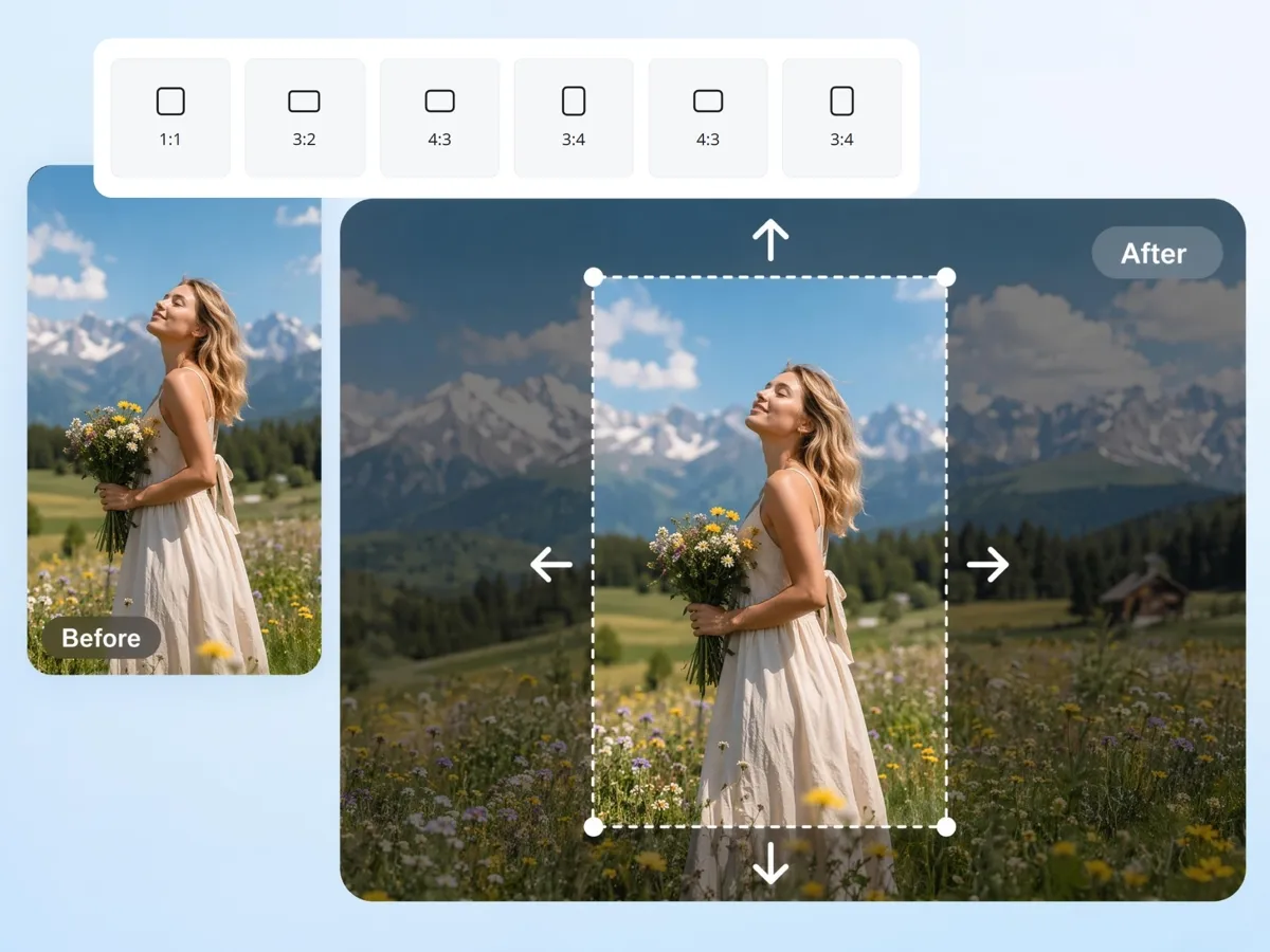 Reframe to 7 Preset Sizes, Portrait to Wide and Back
