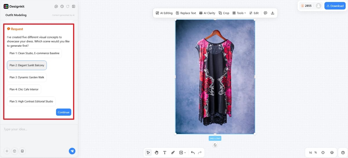 select concept to showcase product