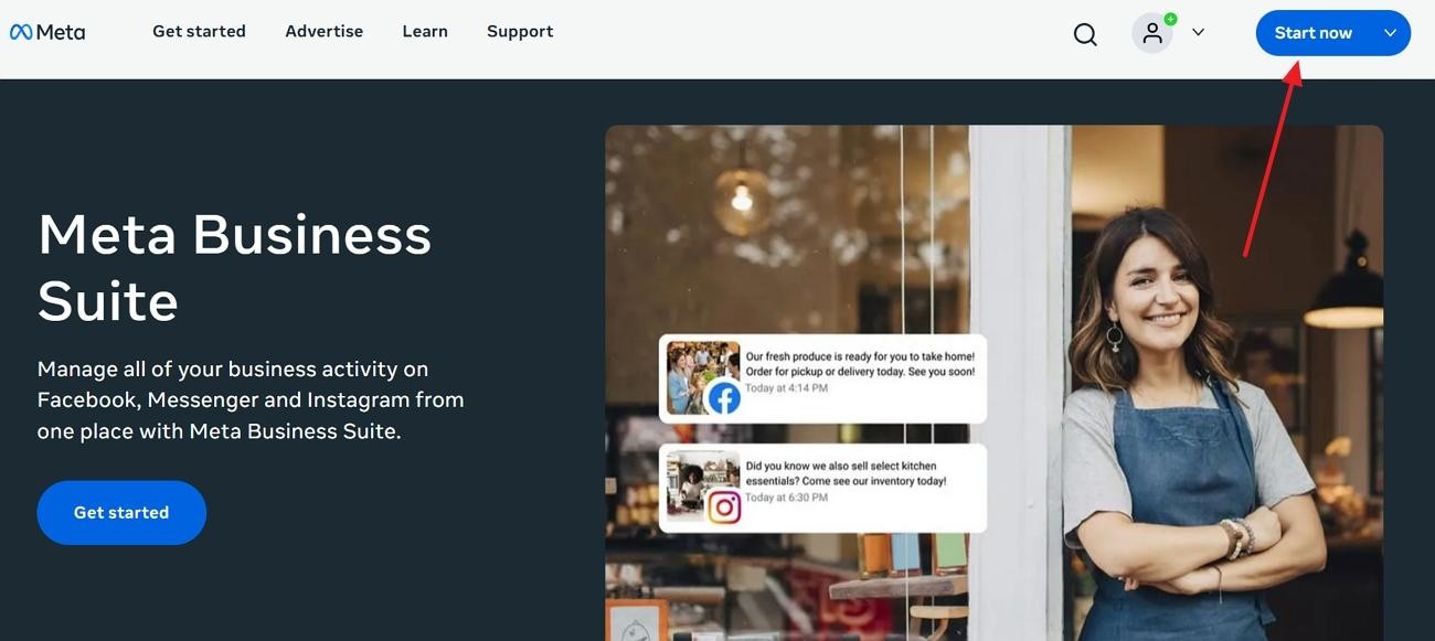 click start now to make account