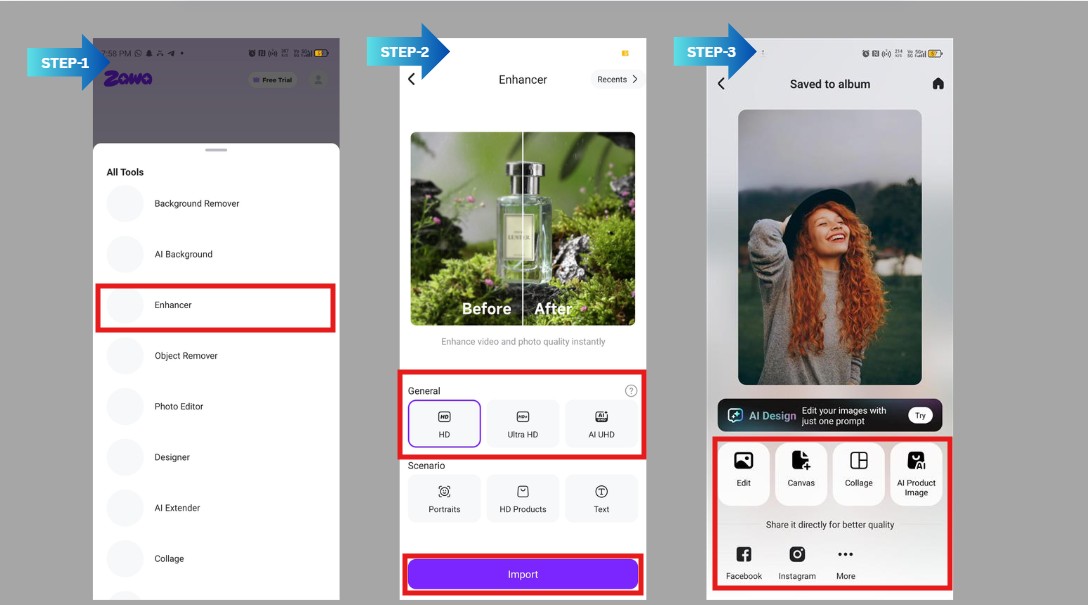 photo enhancing in Zawa app