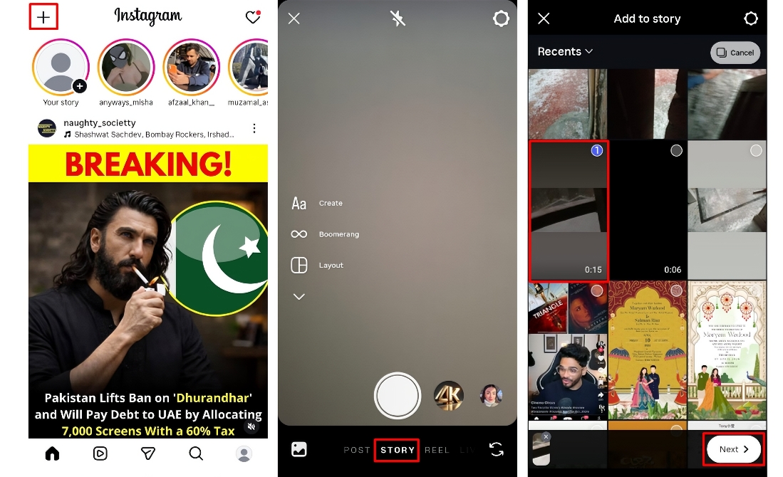 Open Instagram and upload video background