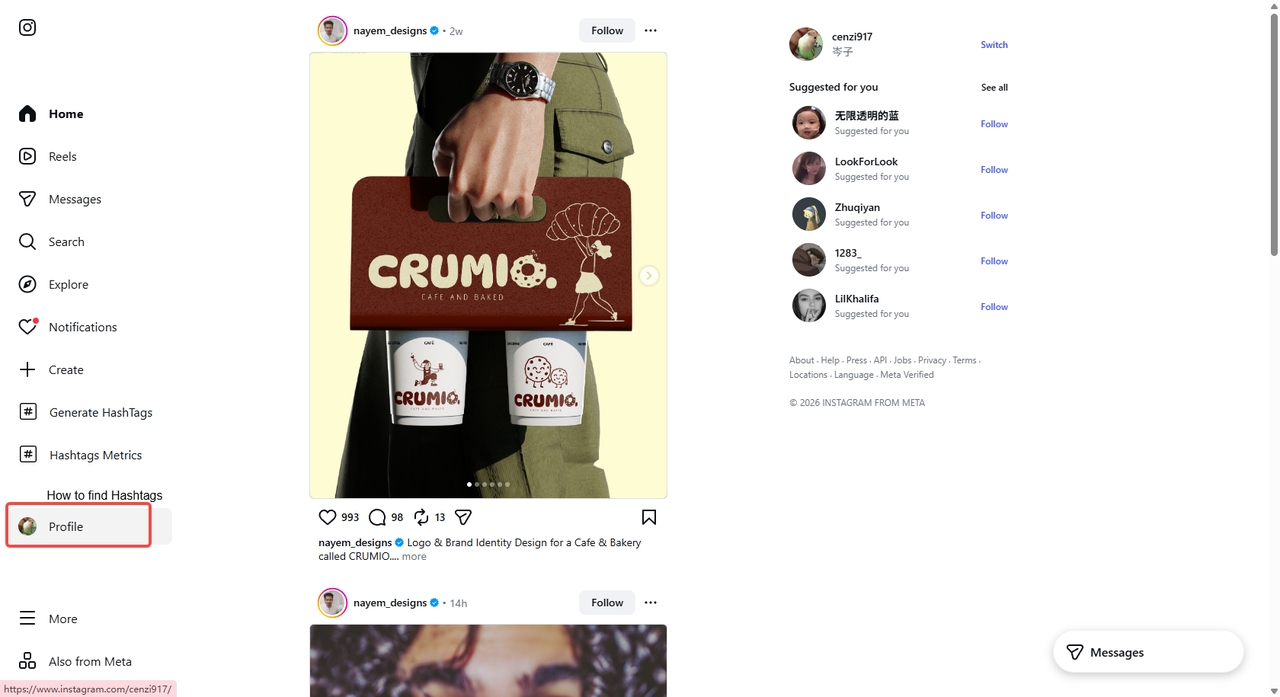 Open your Instagram web and go to your profile