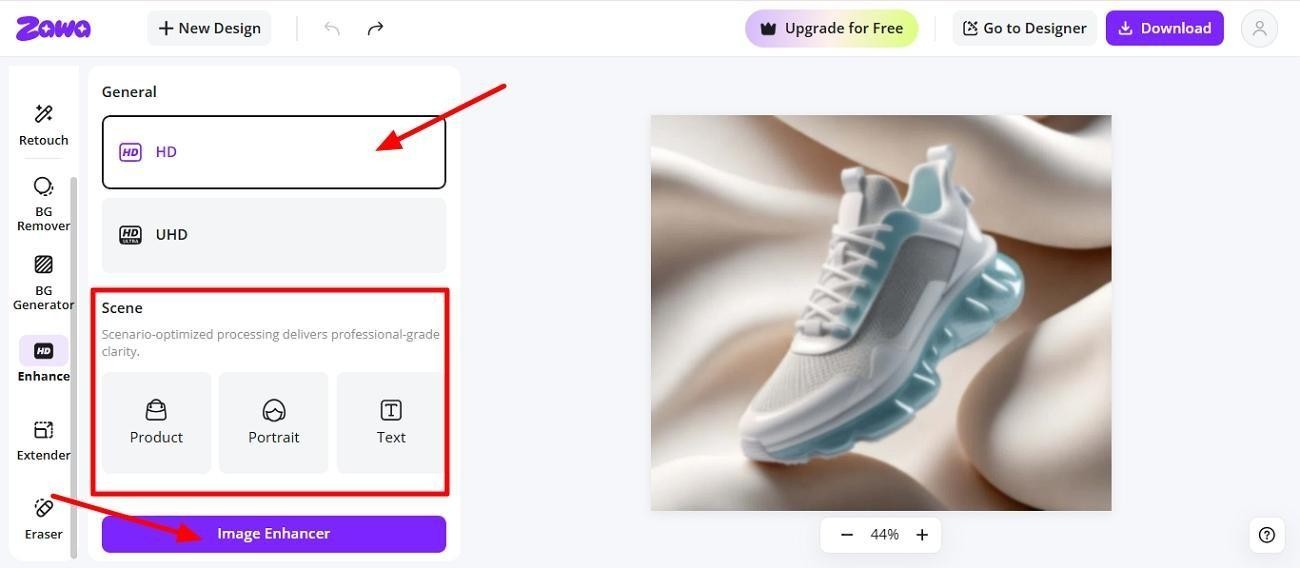 choose hd option to enhance image
