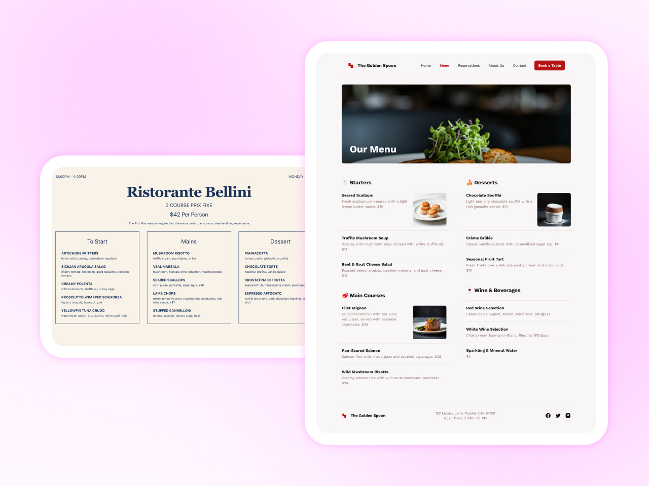 Elegant fine dining menu design with refined typography and premium aesthetics.