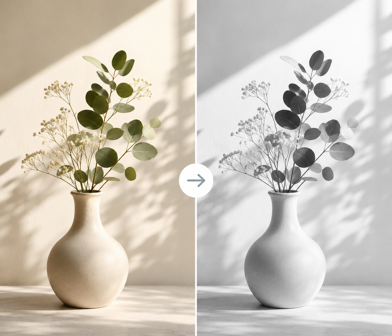 before and after removing color from an image with black and white effect