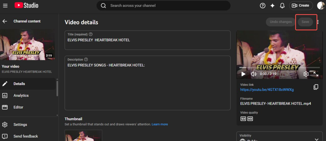 Save YouTube thumbnail changes