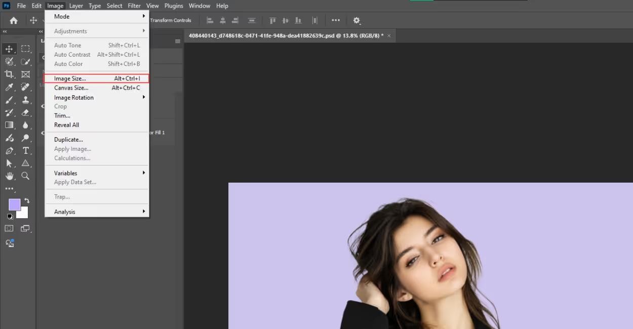 Click on Image Size in the menu
