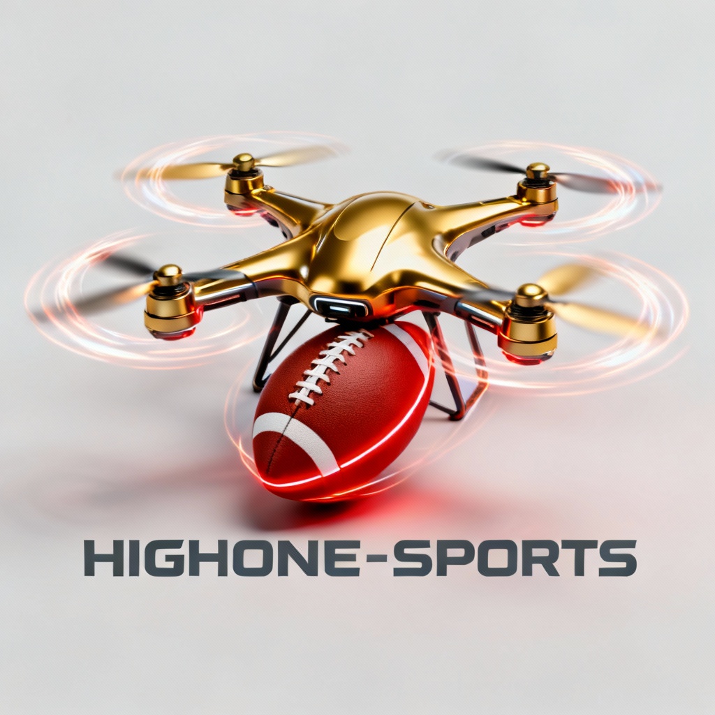 a futuristic drone holding a football 