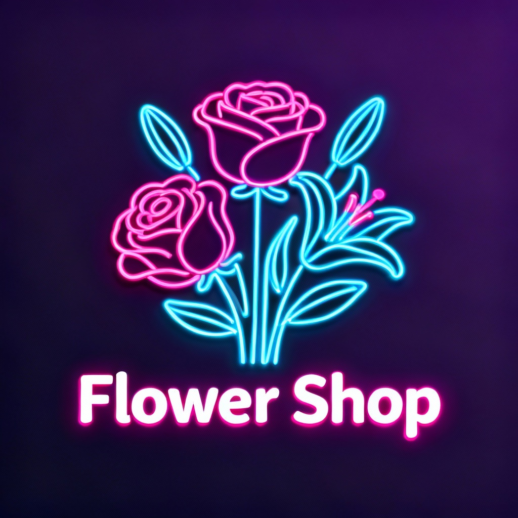 neon flower shop logo