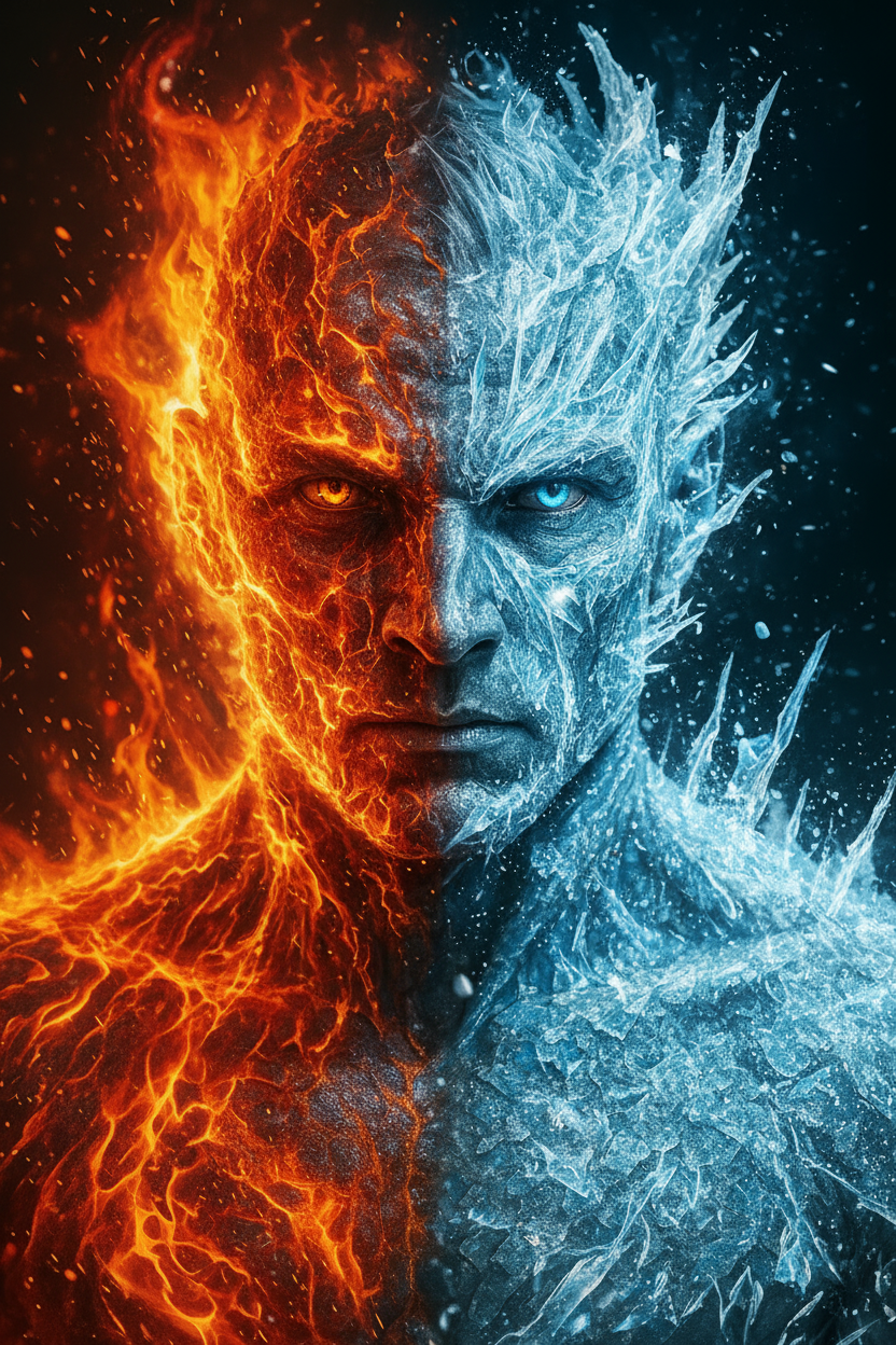 fire-and-ice dual-element character 