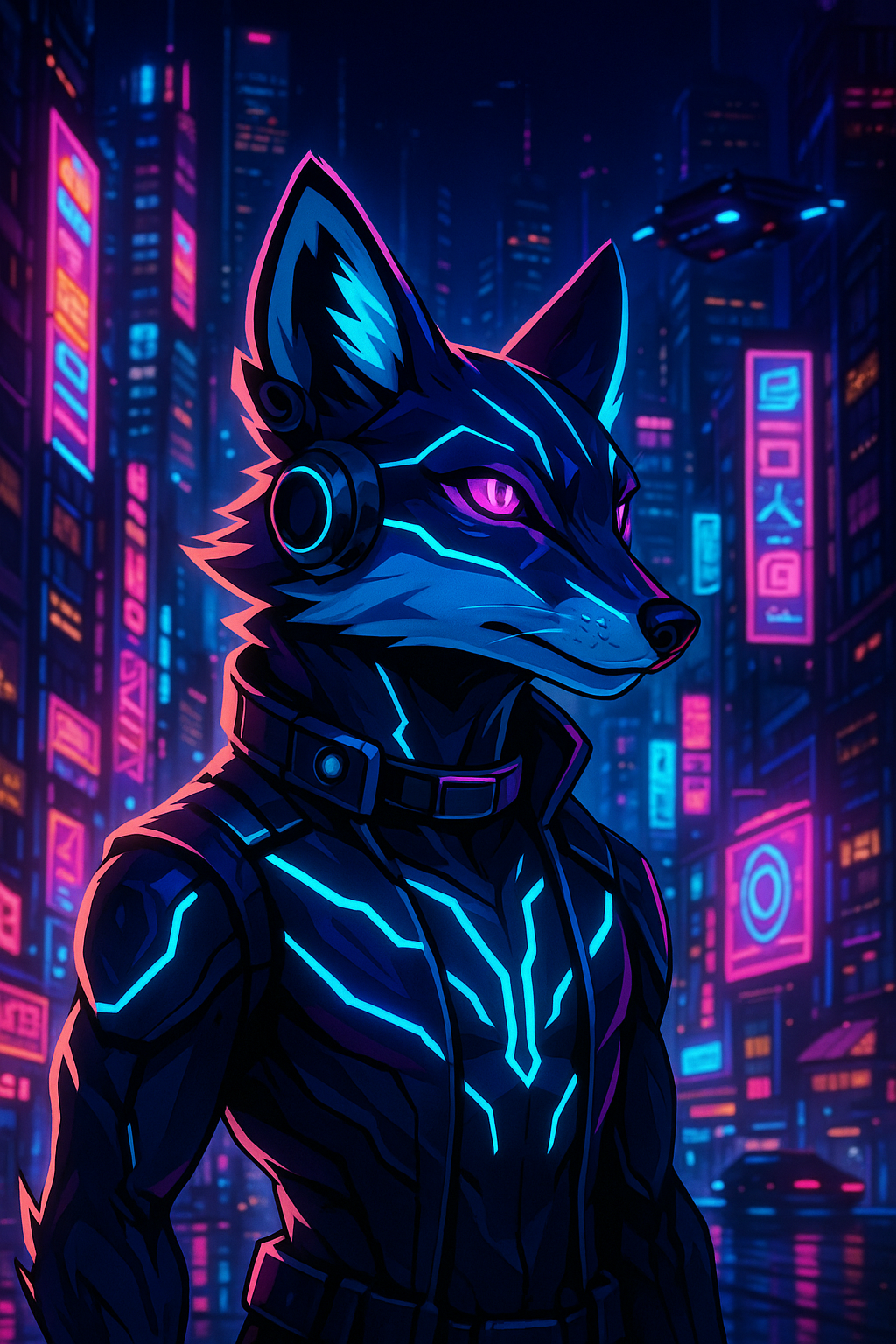 neon cyber-fox mascot