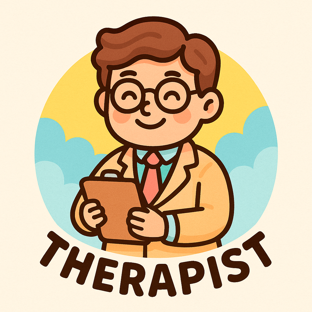 Playful cartoon therapist mascot logo