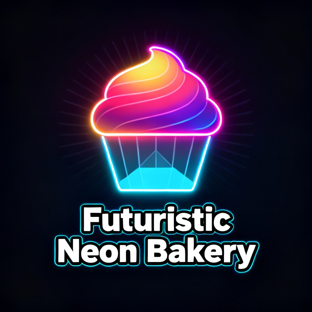 futuristic neon-style bakery logo 