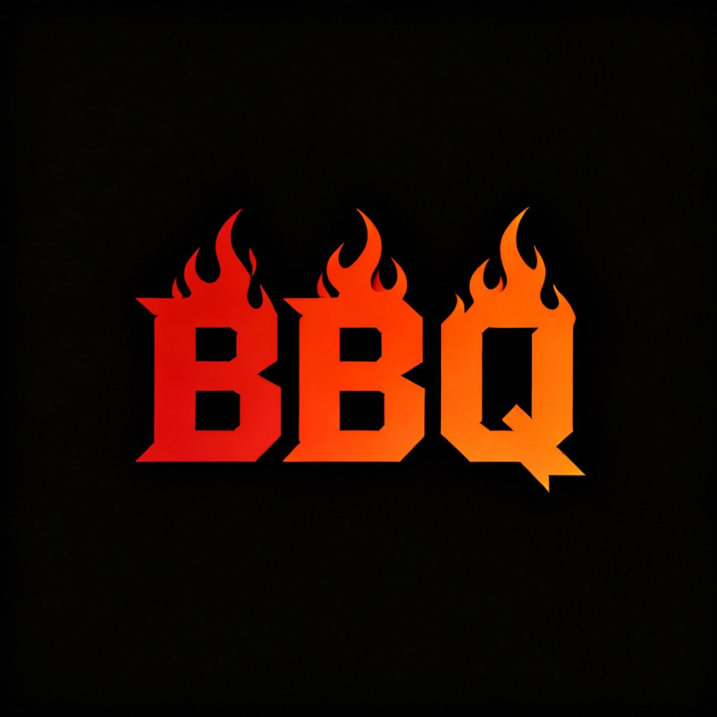 bold BBQ logo with flame-shaped 