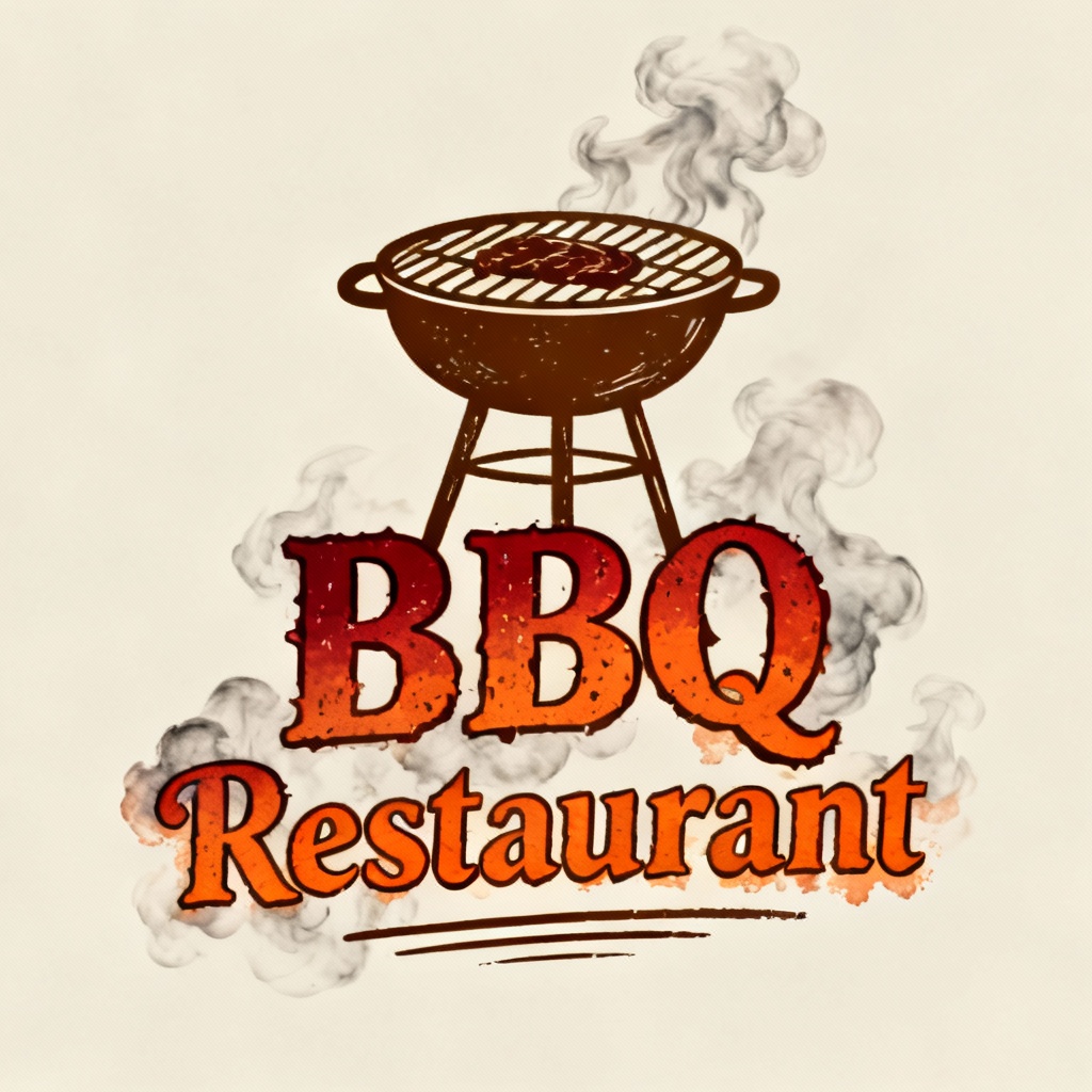 retro BBQ logo with smoky typography and sketched grill