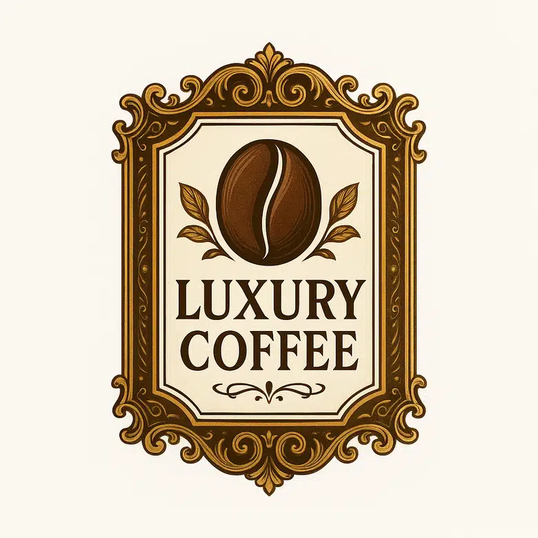 luxury coffee logo with ornate frame and bean illustration