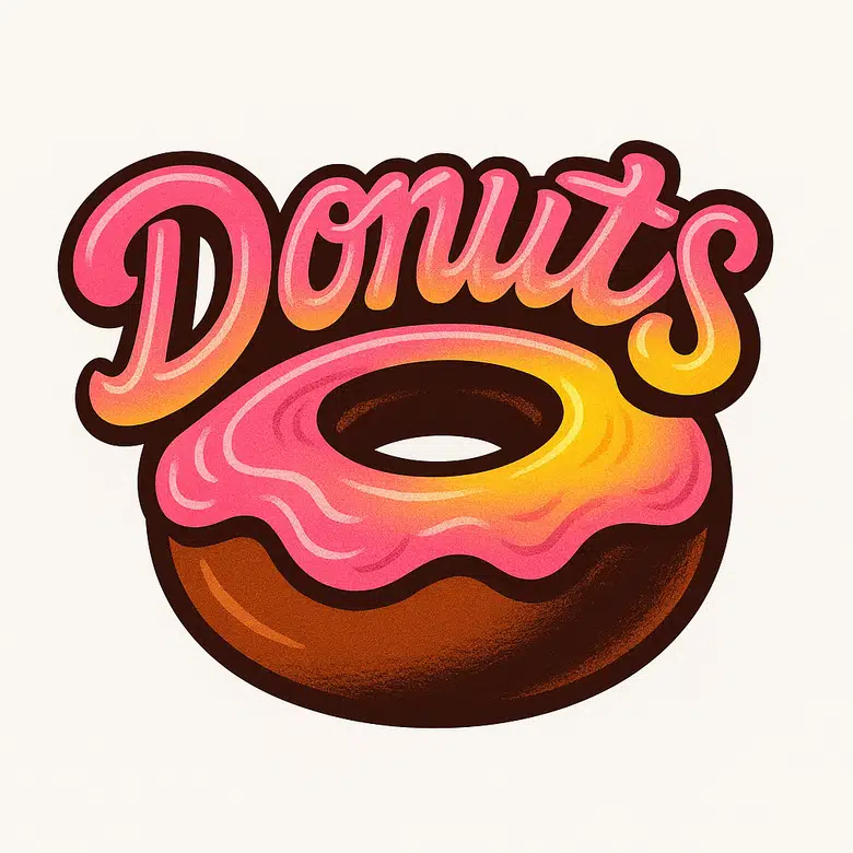 a hand-lettered donut logo