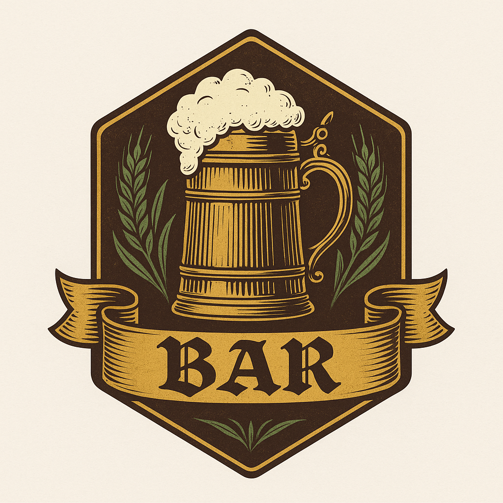  retro badge bar logo with ribbon banner and vintage beer