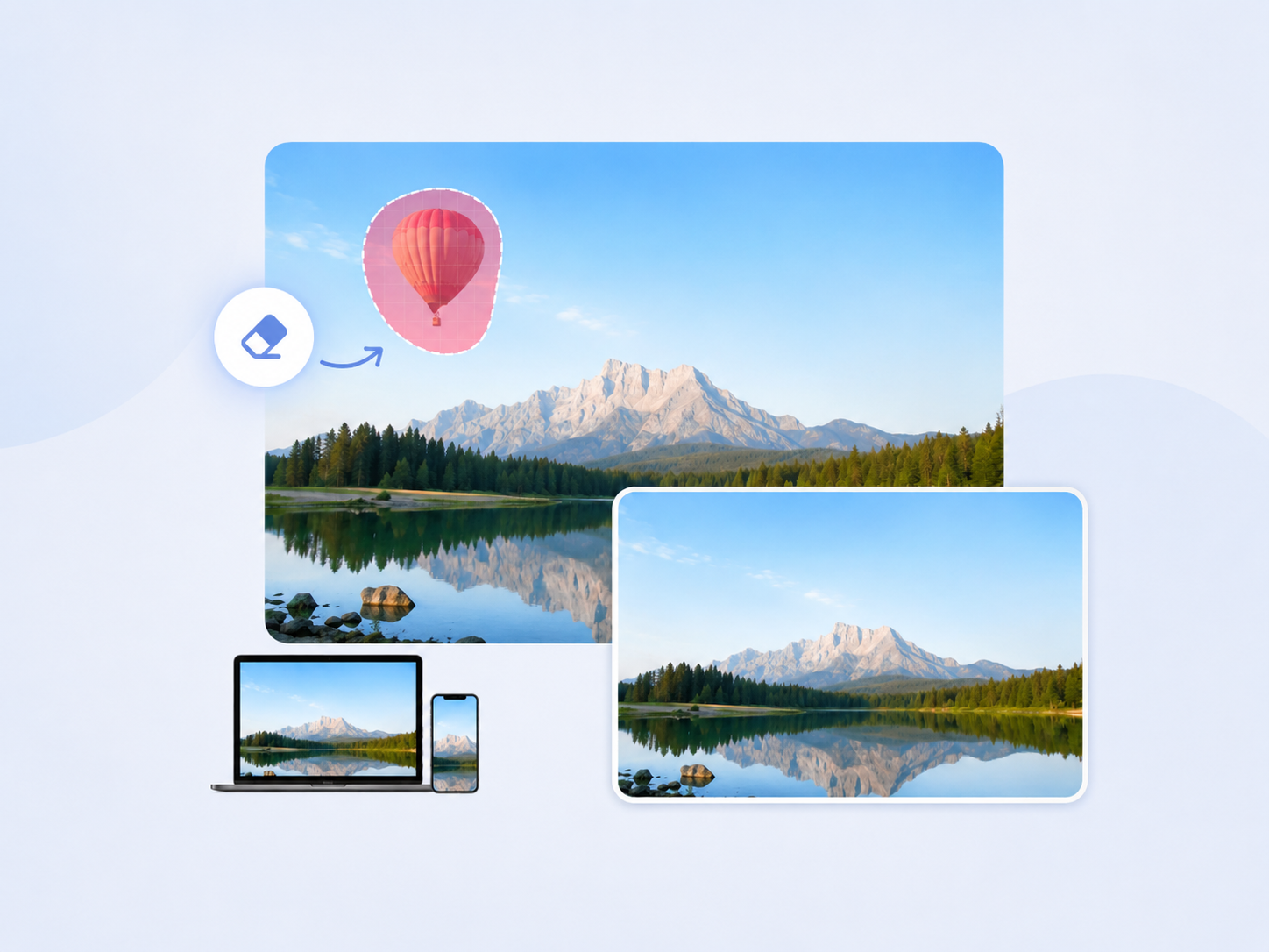 AI tool removing text from a picture before and after