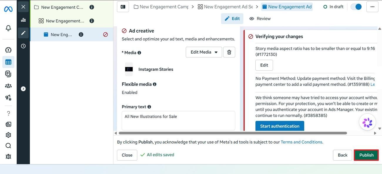 click publish to post ad
