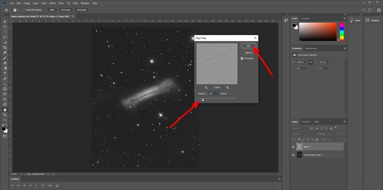 adjust radius slider and click ok