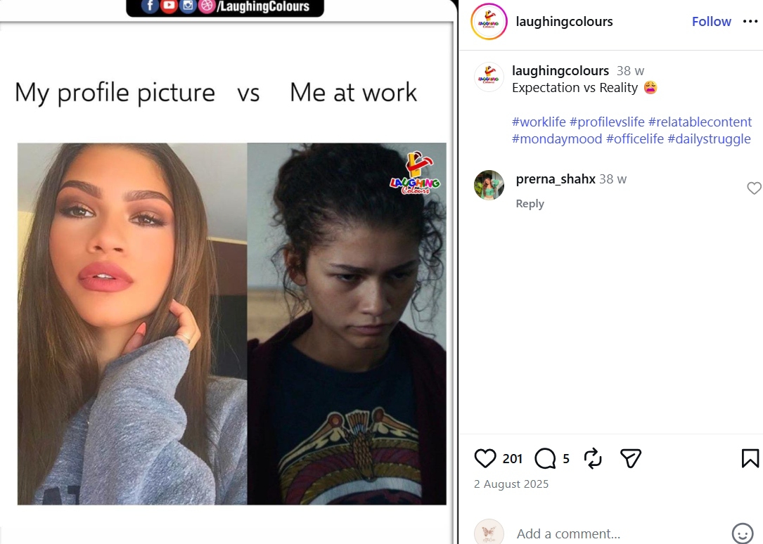"Expectation vs reality" content 