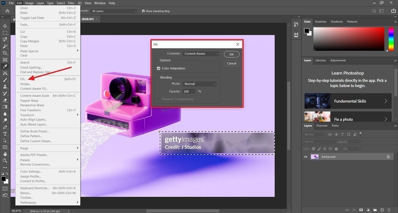ai content aware fill remove watermark