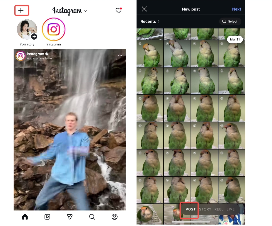 Open Instagram and create a post