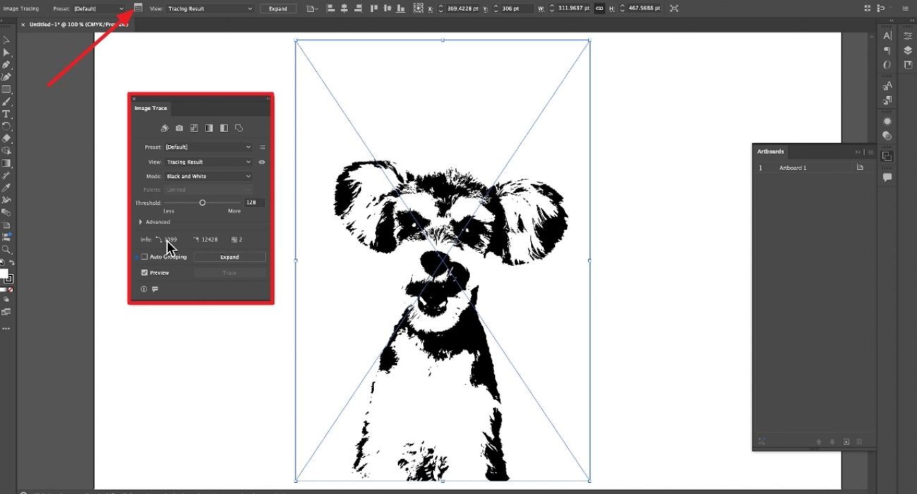 adjust image trace panel settings