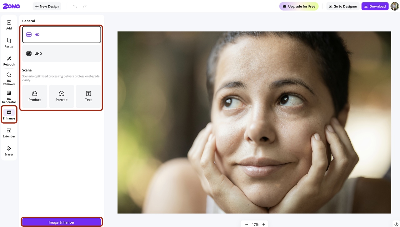 upload image and select the target resolution
