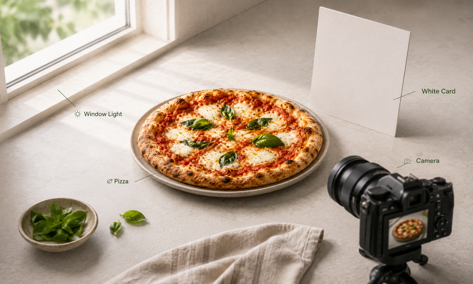 Zawa AI Editor pizza photography setup