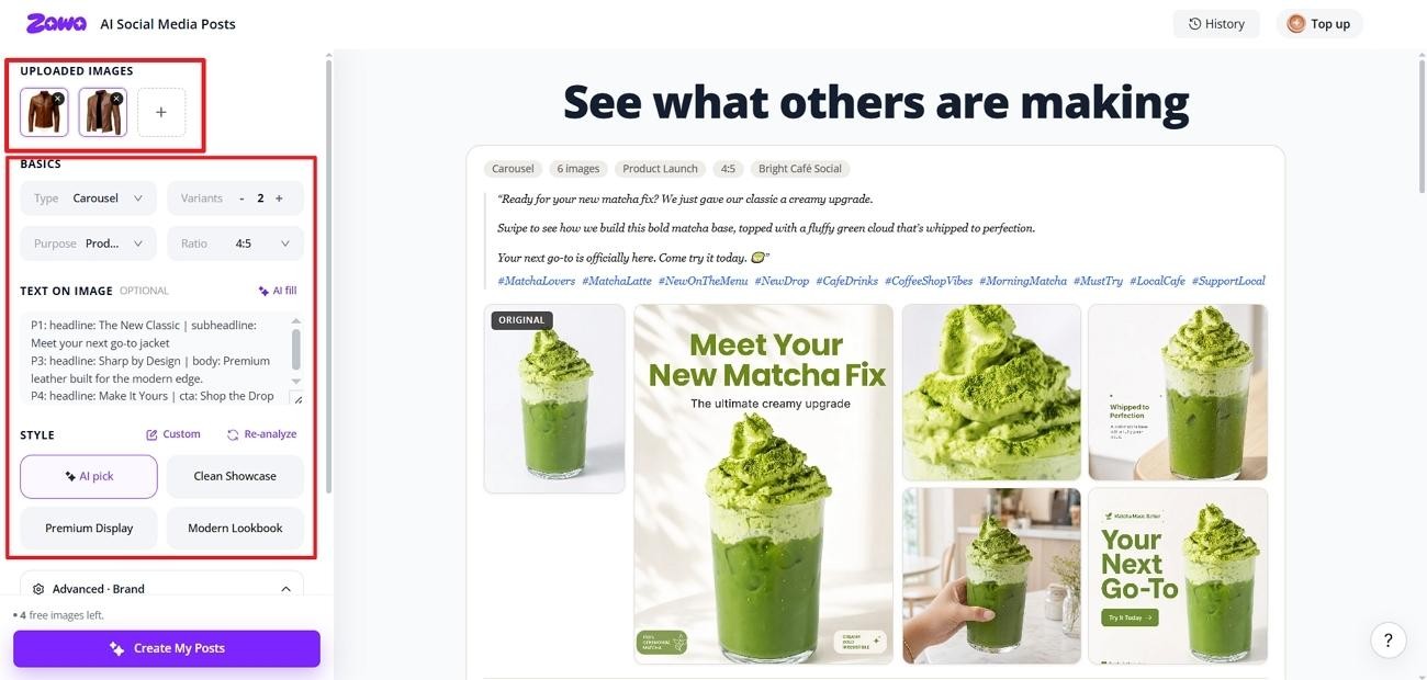 upload reference images choose carousel style