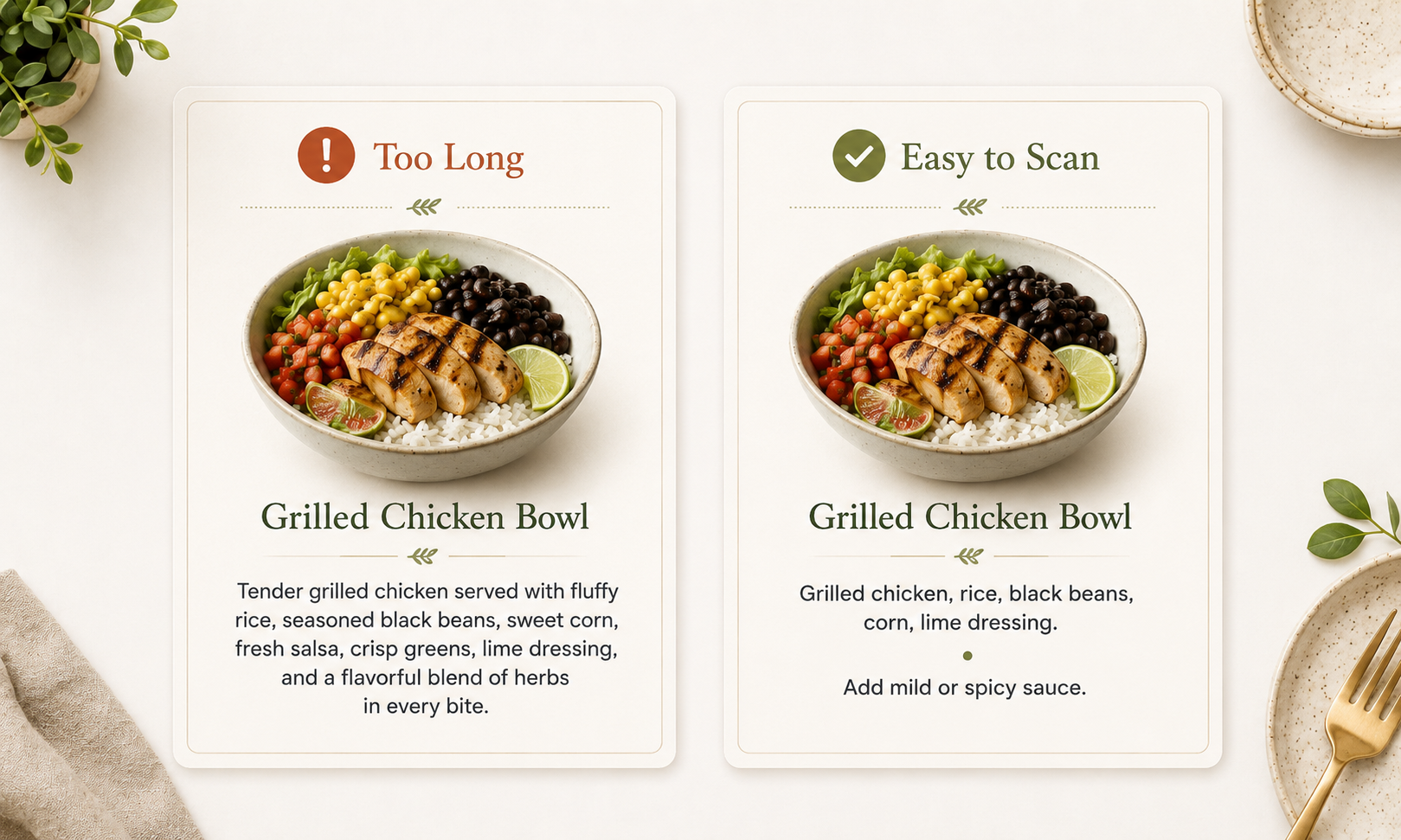 Zawa AI Menu Maker concise menu descriptions