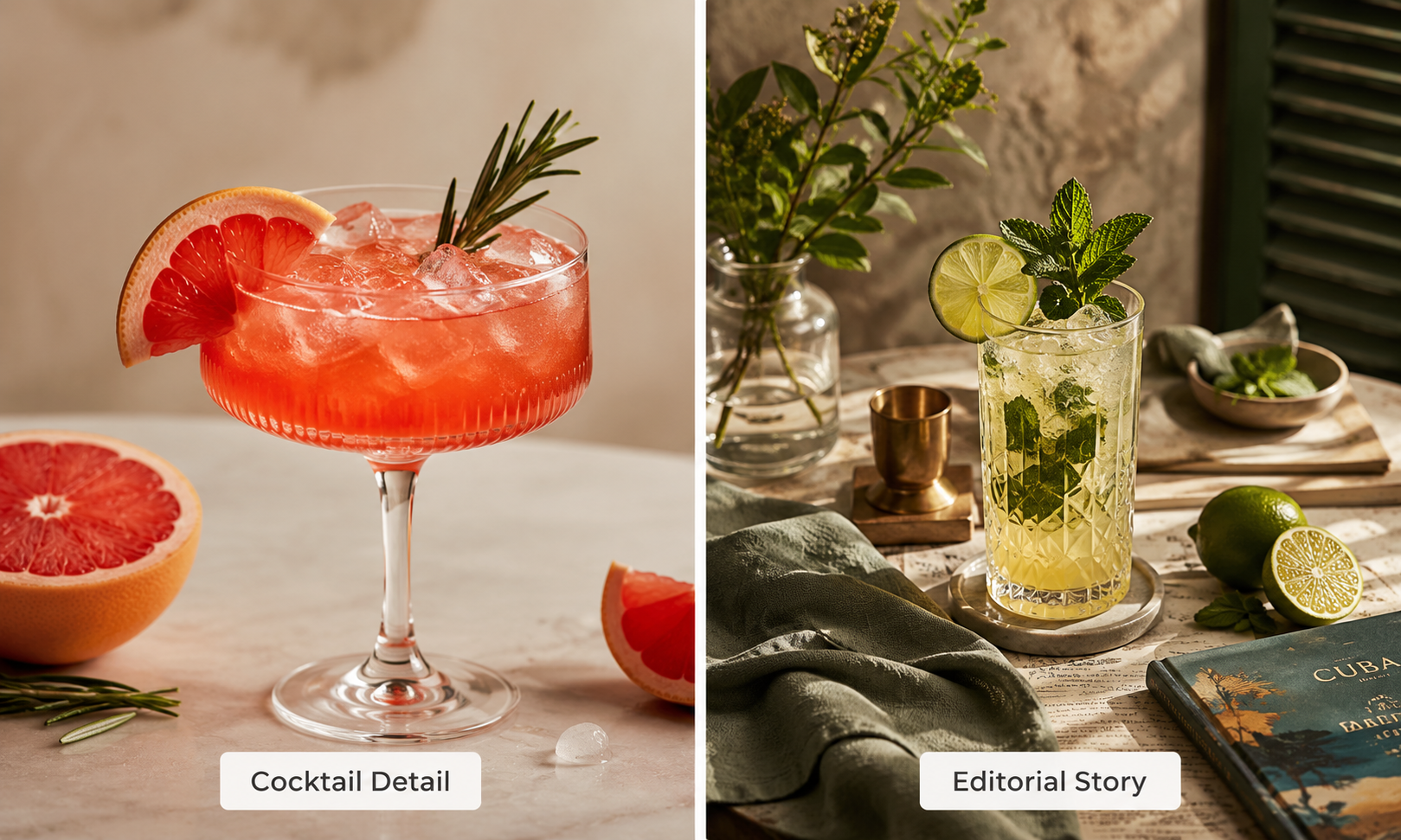 Zawa AI Editor cocktail photography styles