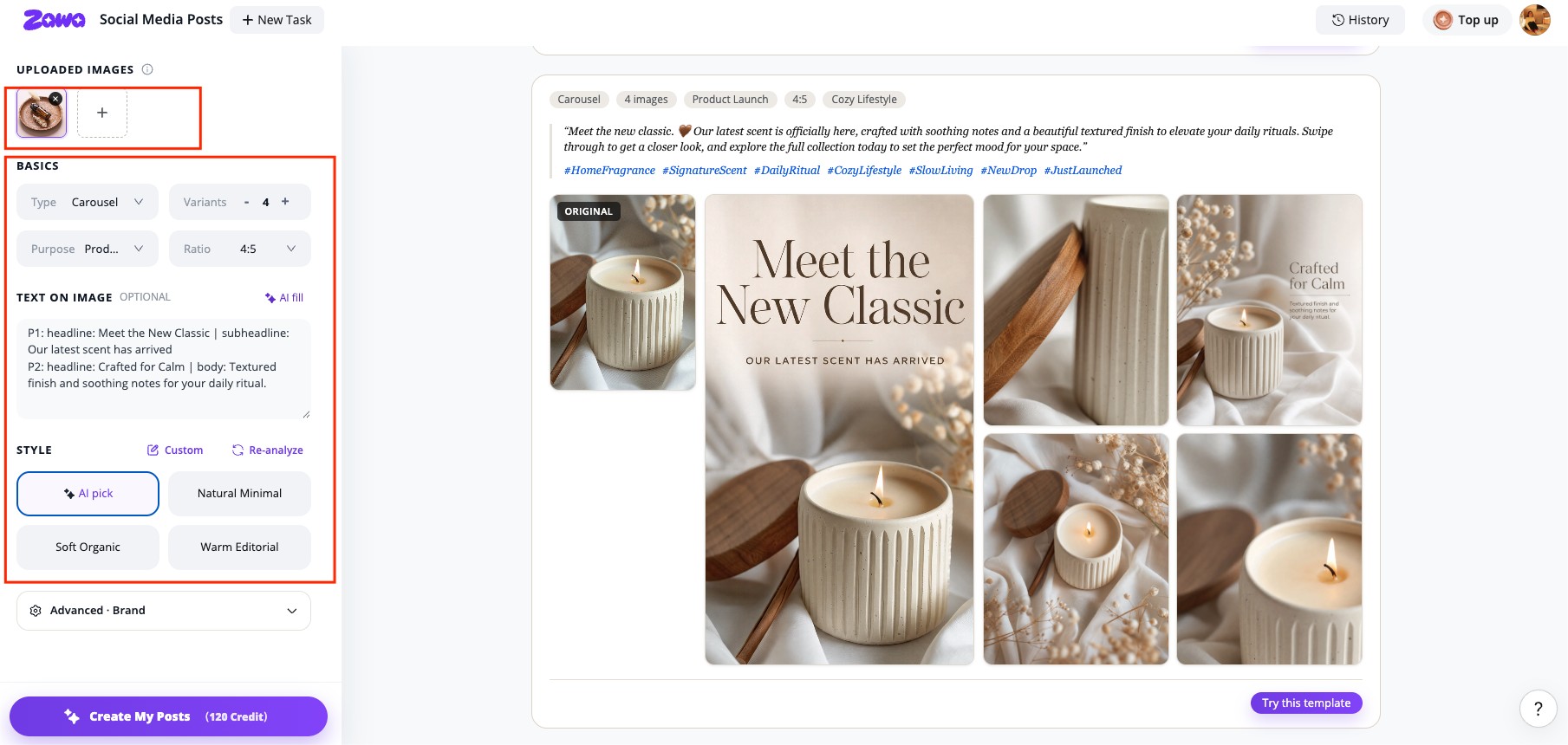 upload reference images choose carousel style