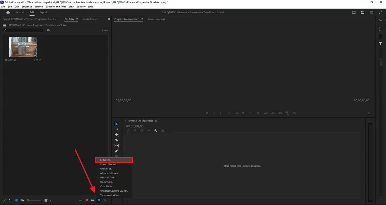 click sequence in premiere pro