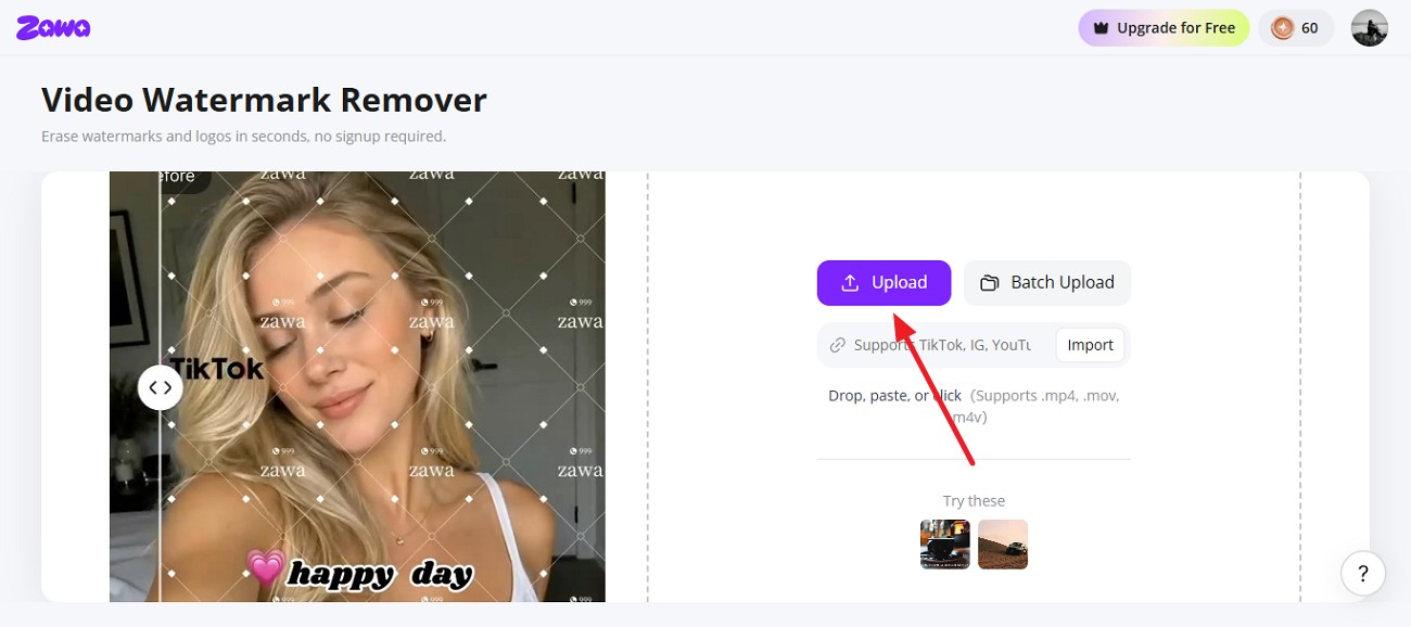 upload video to Zawa tool