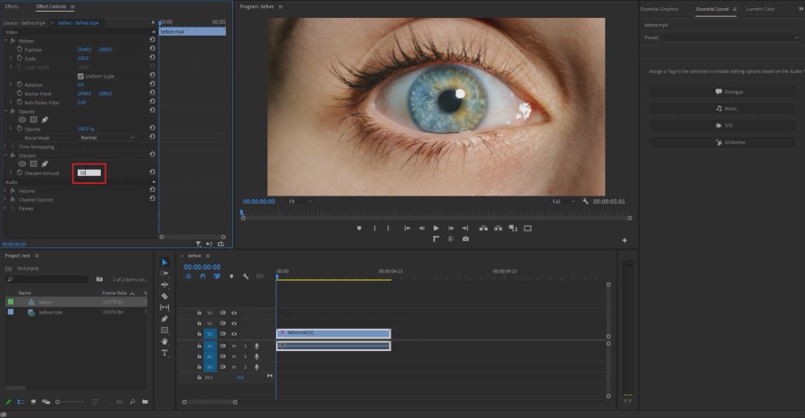 Set the sharpening settings